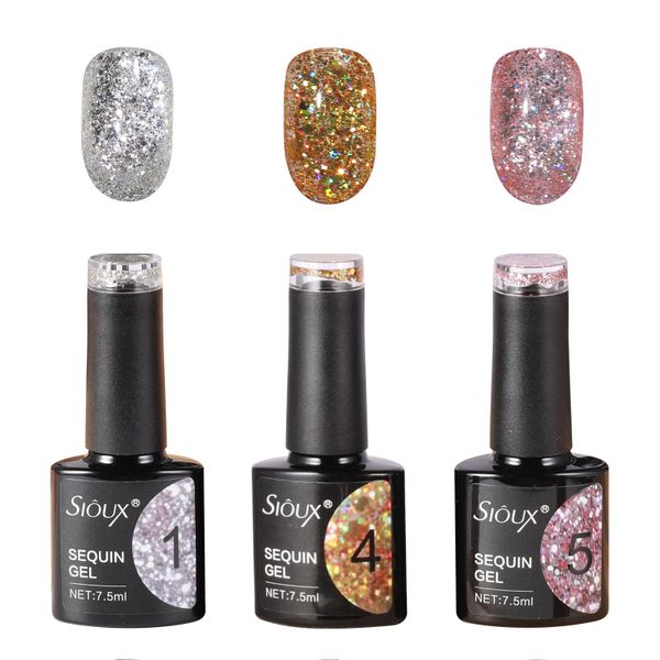 Sioux Sequin Gel Polish 3 Piece Set - Glitter Soak-Off UV/LED Nail Gel