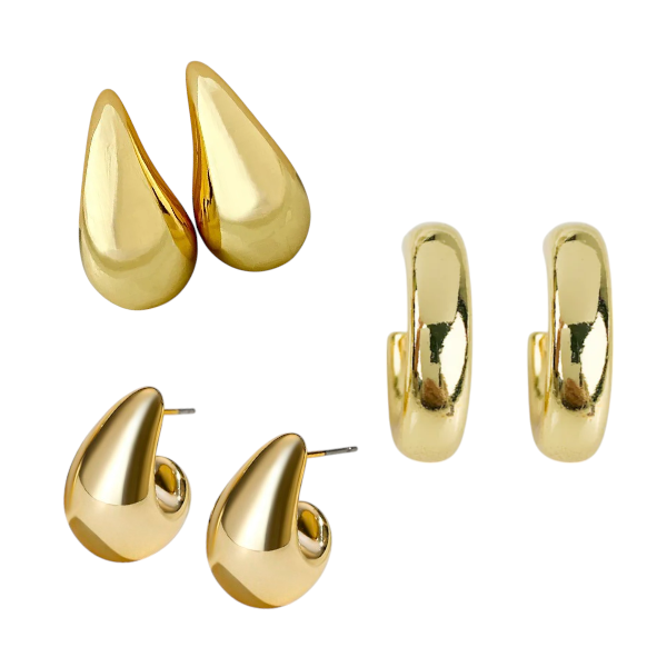 Sophisticated Modern Chunky Gold-Tone Earrings Set - Gold