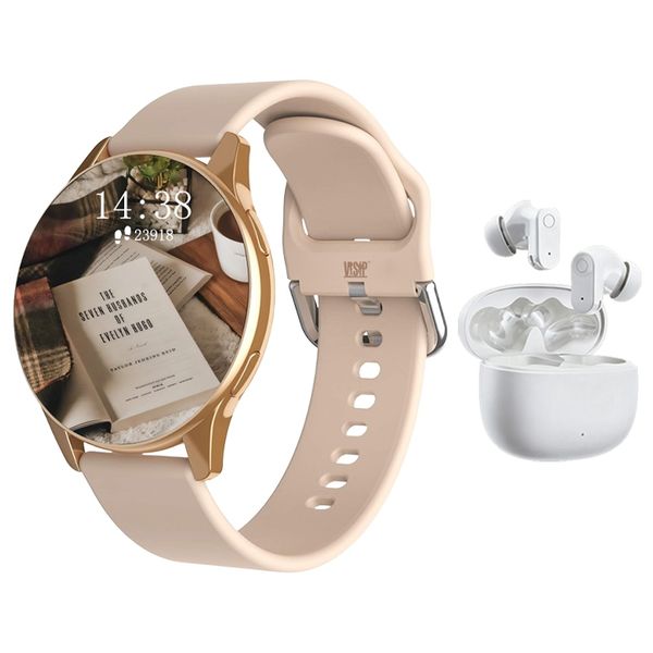 Women's Pink Smartwatch with Bluetooth Earbuds - Stylish Gift Combo