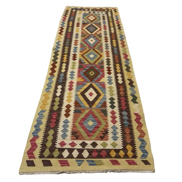 292 x 93cm Blue Hand Woven Vintage Afghan Kilim Chobi Runner Rug