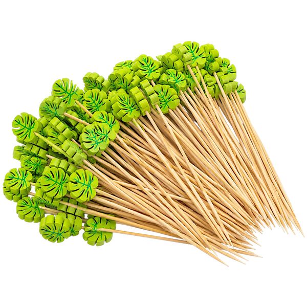400 Piece Tropical Leaf Bamboo Cocktail Picks - Decorative Food Skewers