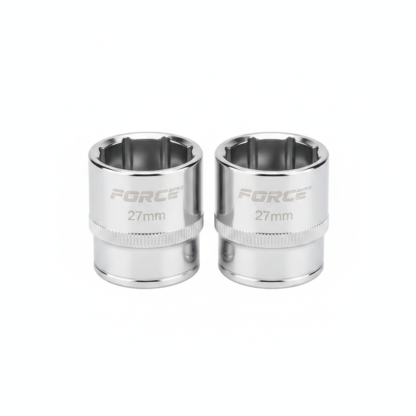 Force 27mm 1/2 Inch Drive Socket - 6-Point Chrome-Vanadium Steel - 2 Pack