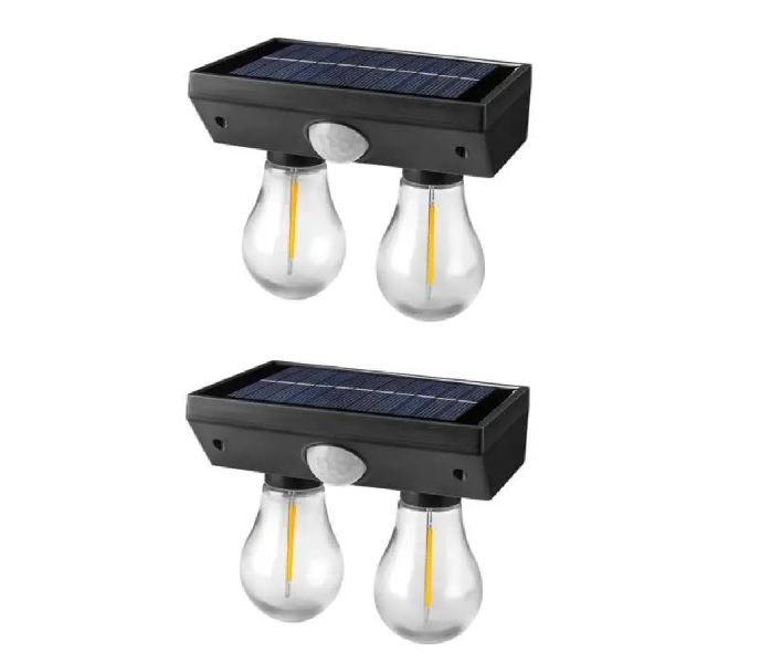 2 Bulb LED Solar Outdoor Garden Wall Light IP65- Set of 2