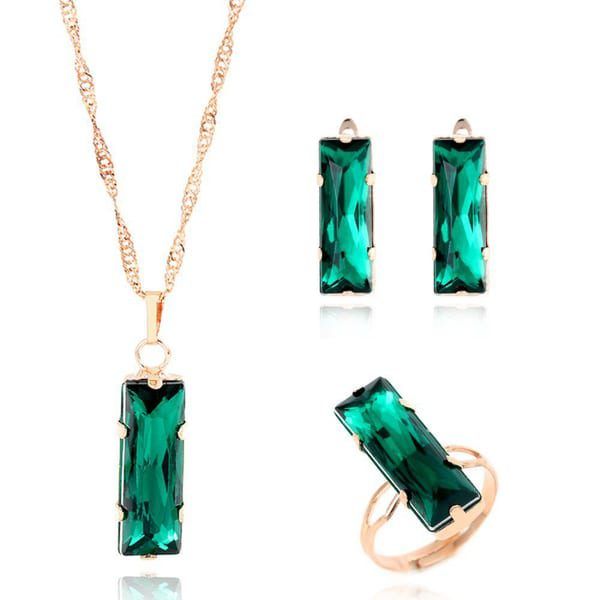 Green Gem Rectangle 3 Piece Jewelry Set | AW