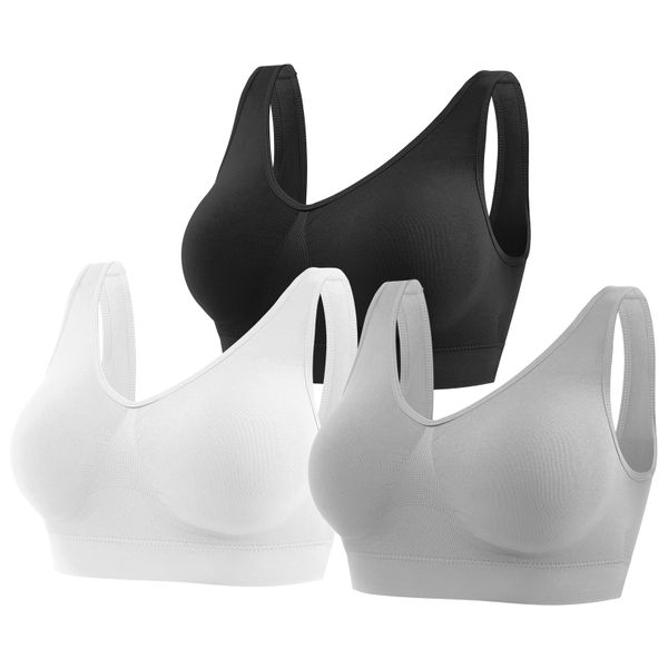 3-Pack Seamless Sports Bra Wirefree Yoga Bra with Removable Pads for Women