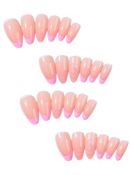 French-Tipped Nail Set with Heart Accent - Nude Pink