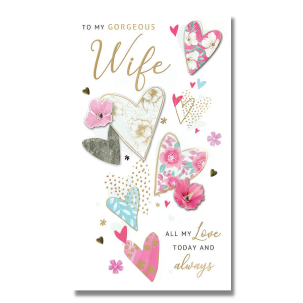 Greeting Card - Gorgeous Wife - Hearts