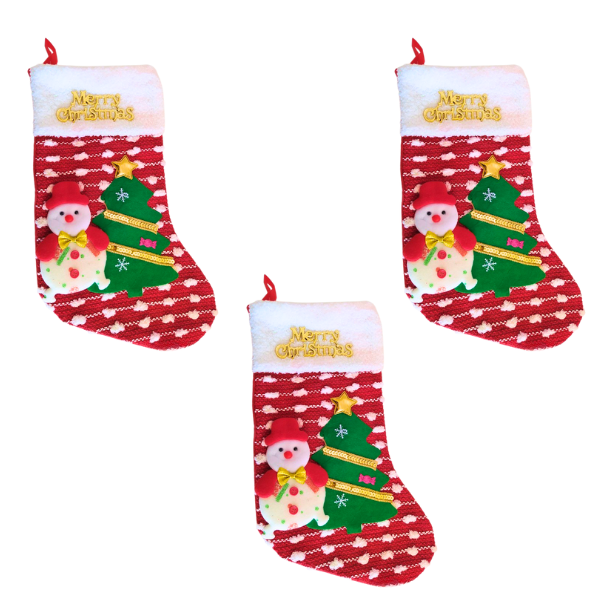 3-Piece Festive Christmas Stocking Set - Snowman &amp; Christmas Tree Design