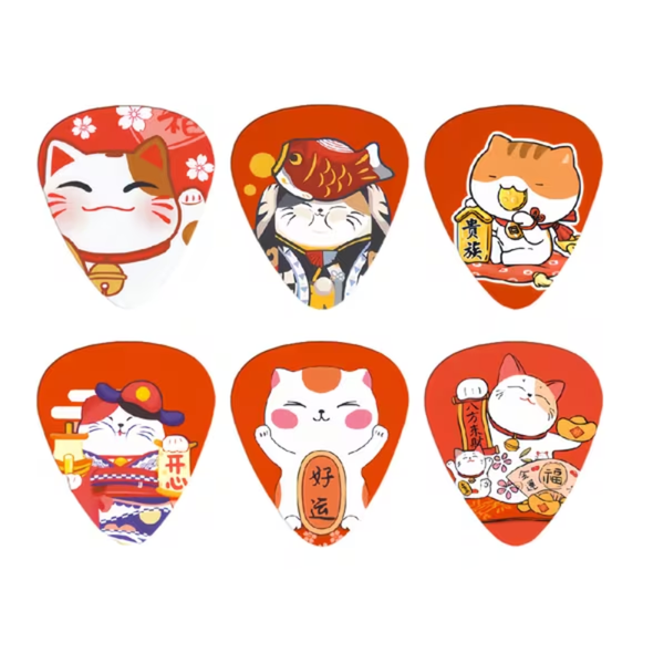 Pack of 6 Lucky Cat Guitar Plectrums - Medium