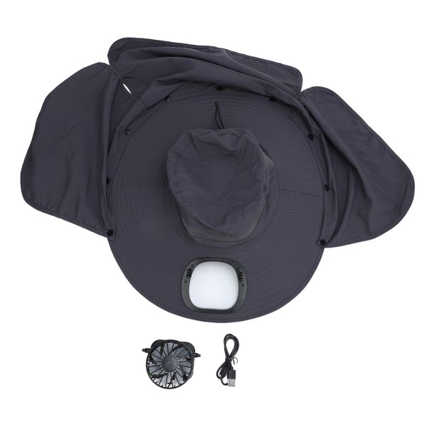 Dark Gray Solar Fan Sun Hat with USB Charging