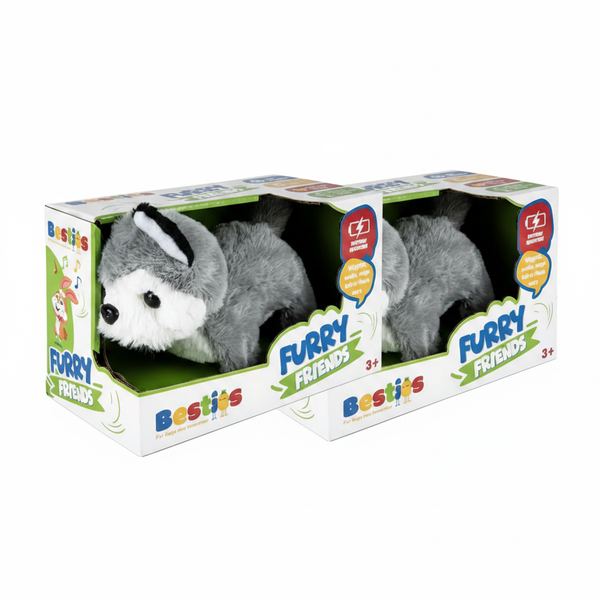 Fluffy Plush Dog Toy for children over 3 - 14 cm Interactive - 2 Pack