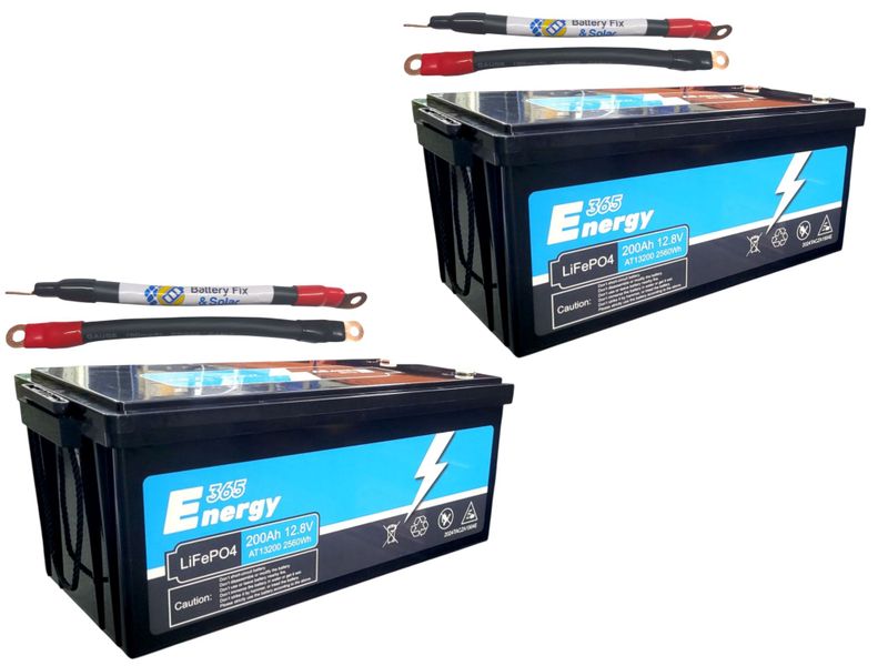 2 x 365 ENERGY - Lithium LifeP04 12.8 Volts 200Ah Battery +Link Cables