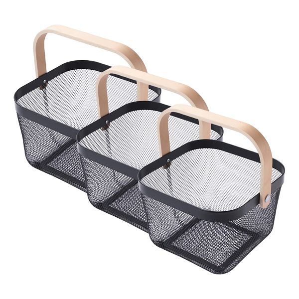 Multifunctional Square Mesh Steel Storage Baskets - Set Of 3