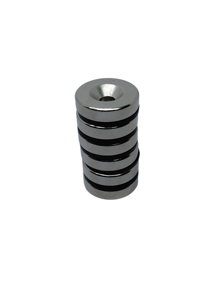Neodymium C/S Ring Magnets - 20mm OD x 5mm ID x 5mm T N38 Grade - 6 Pack