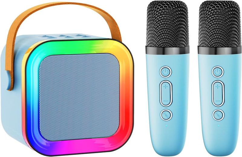 Mini Karaoke Machine Speaker for Kids Adults,Bluetooth with 2 Microphones