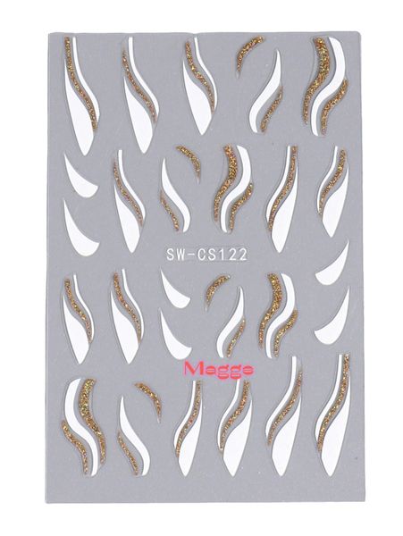 2 Piece Gold Glitter &amp; White French Line Nail Art Stickers - 3D Swirl Curve