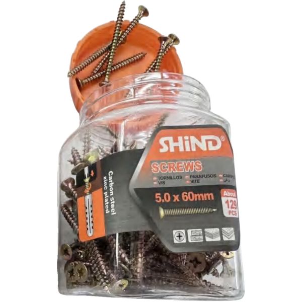 Shind 5.0 x 60mm Gold Carbon Steel Screws - 129pcs, For Enhanced Durability