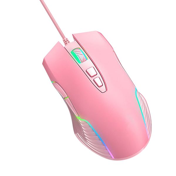 Wired Mouse Gaming RGB Ergonomic Pink Cable