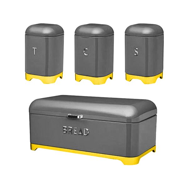 Retro Design Breadbin with 3 Piece Matching Canister Set
