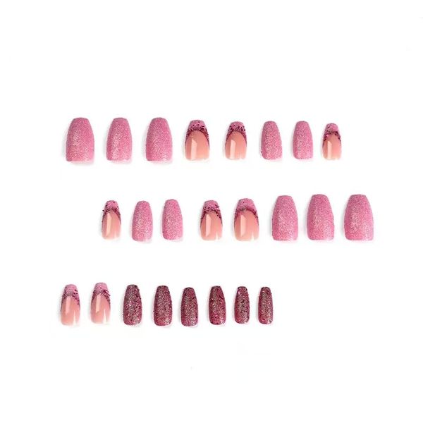Purple Glitter French Manicure Short False Nails