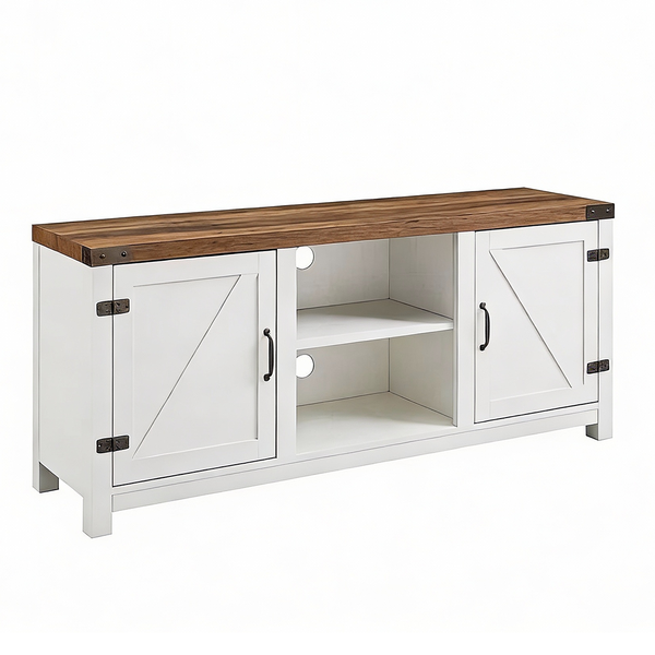 Furnny Farmhouse 65" TV Stand with 2 Barn Doors, TV Stand for Living Room