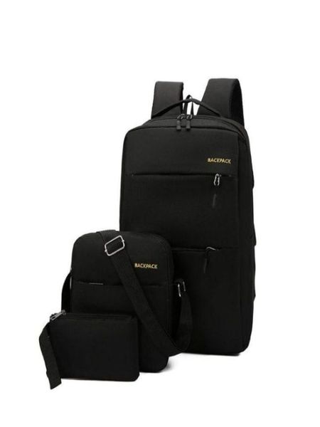3 Pieces Backpack Back To School Shoulder Bag -Black