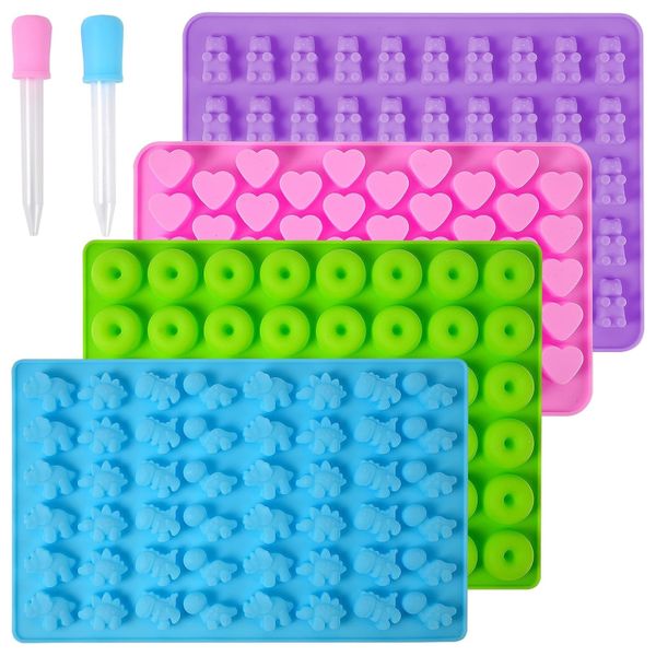 4 Pcs Gumdrop Jelly Molds Non-Stick Candy Chocolate Mould With Droppers