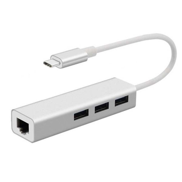 SB-C Hub with Ethernet Port &amp; 3 USB 3.0 Ports - Type-C to USB Adapter