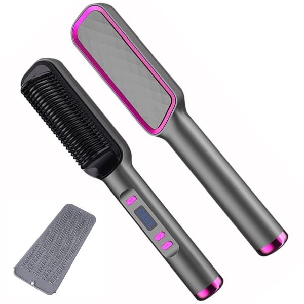 Straight Hair Comb with Anti-Scald Protective Cover Gray
