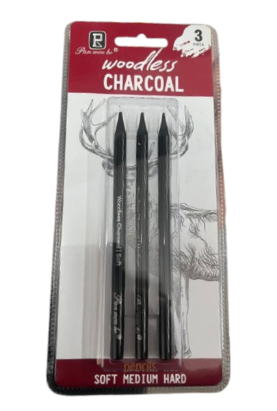 Pan Wen Bo Woodless Charcoal Pencils - 3 Piece Set (Soft, Medium, Hard)