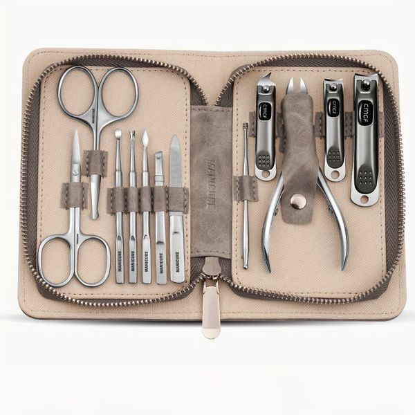 Luxury Nail Clipper Kit Manicure Set with Full Grain Leather Case