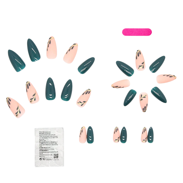 24Piece Nature-Inspired Glossy Dual-Tone Press-On Nail Set - Green