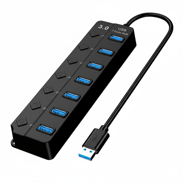 1.8m Line Laptop USB 3.0 Hub with 7 Ports and Independent Switches