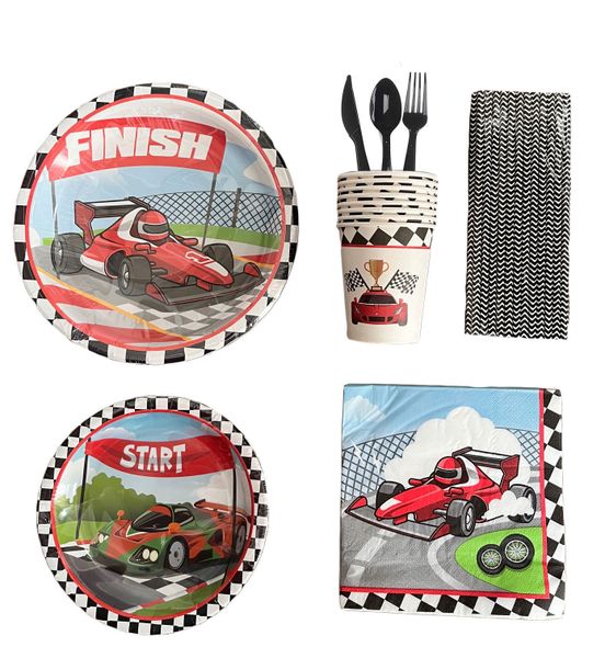 Party Paper Tableware / Cutlery Set - Race Car Theme