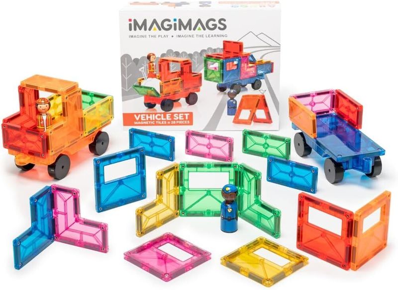 Magnetic building blocks, 28-piece vehicle set, suitable for boys and girls
