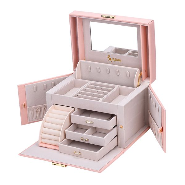 Styleberry Faux Leather Multifunction Portable Mirrored Jewellery Box