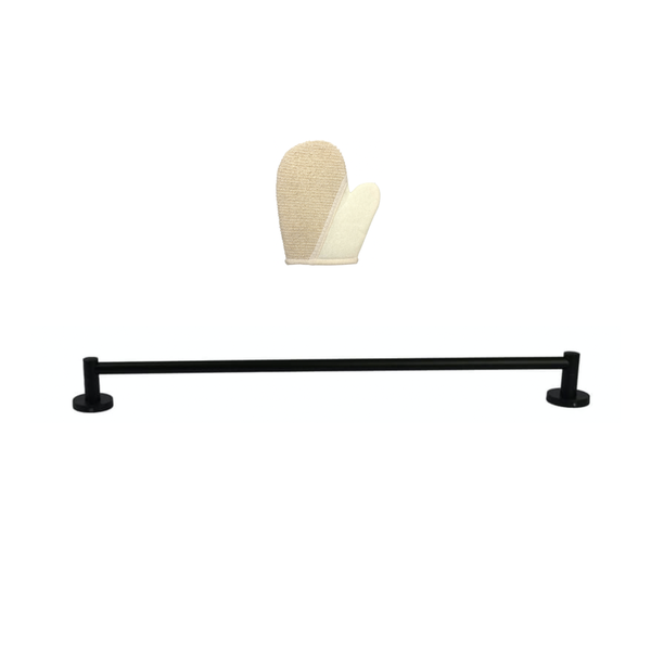60cm Matte Black Single Towel Rack and Body Exfoliating Glove