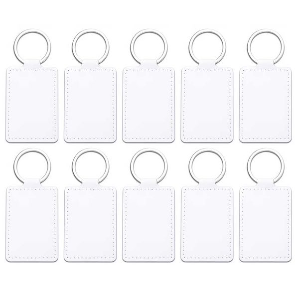 Rectangle White PU Leather Laser Engraving / Sublimation Keyrings - 5 Pack