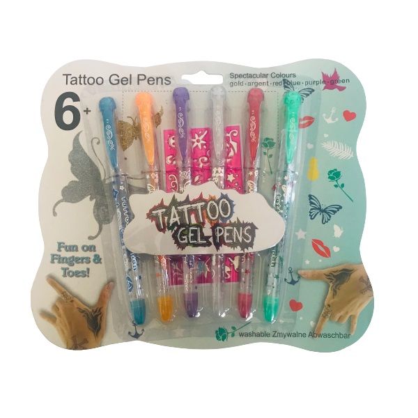 6 Tattoo Gel Pens (Assorted Colours)