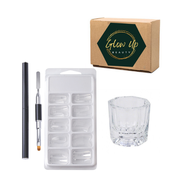 Glow Up Polygel Nail Forms (100 Pieces) Dipping Jar &amp; Polygel Nail Brush
