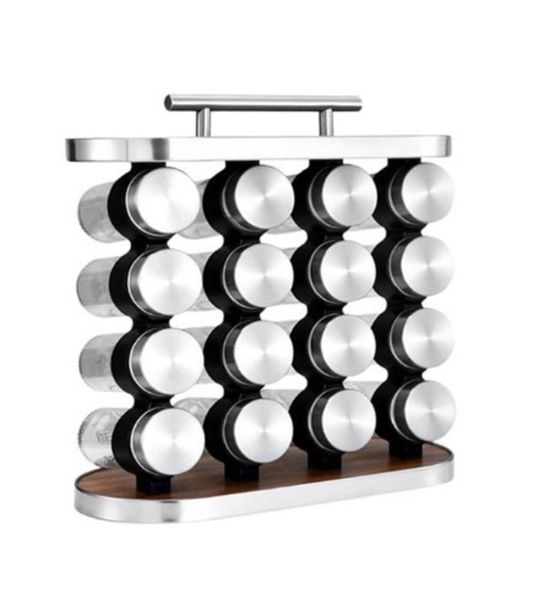 Seasoning Spice Organizer Rack Glass 16 Spice Jar Bottles with Handle