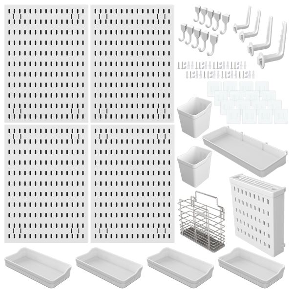 Pegboard Set 05: 4-Piece White Rectangle Pegboards and Accessories