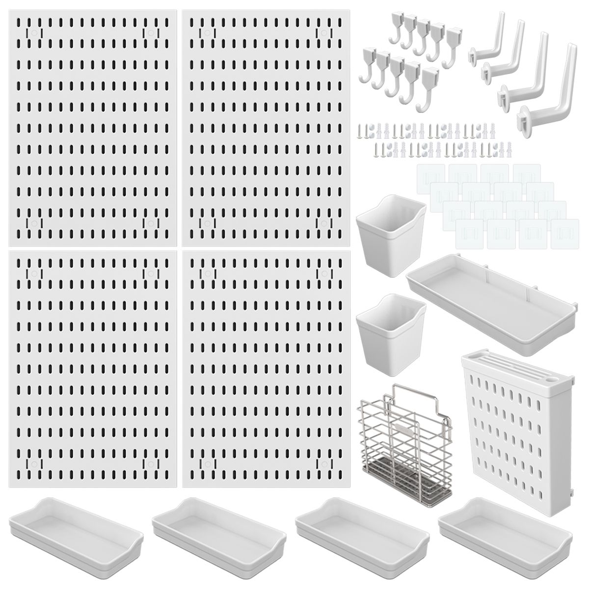 Pegboard Set 05: 4-Piece White Rectangle Pegboards and Accessories