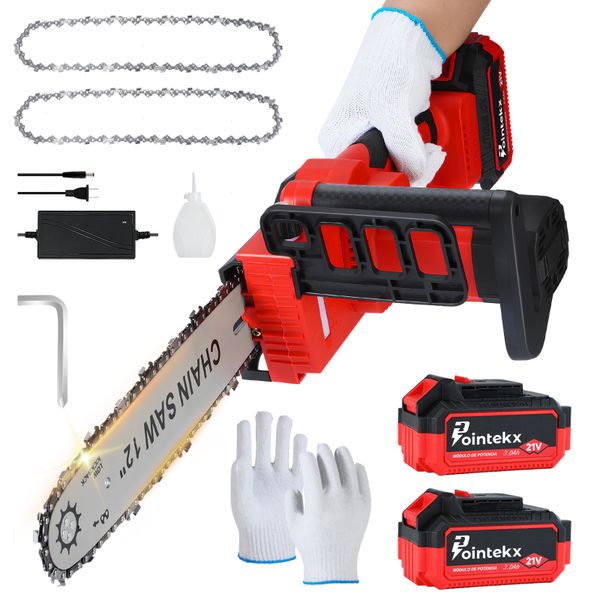 POINTEKX 2980W 12-Inch Brushless Lithium Battery Chainsaw With 2 Batteries
