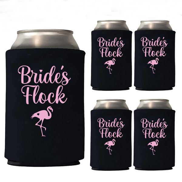 Black &amp; pink bride's flock can cooler koozies for hen parties - set of 5