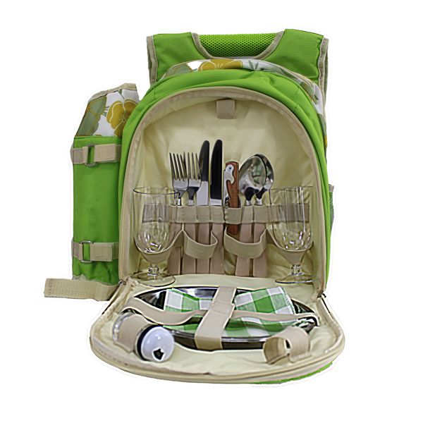 14 Piece Picnic Dining Backpack for 2 with Plates Cutlery &amp; Cups - Flower