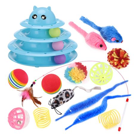 15 Piece Interactive Cat Toys Set with Tower Track & Teaser Wand & Balls Image
