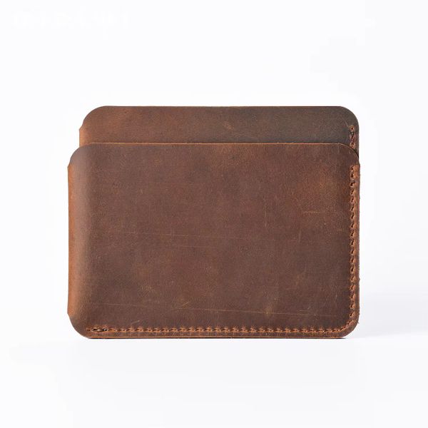 Vintage Style Genuine Leather Card Holder - Crazy Horse Finish