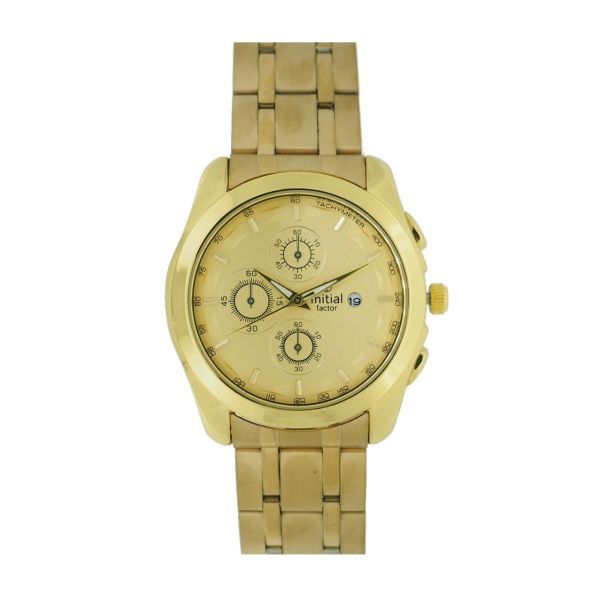 Initial Gents Metal Strap Watch With Date WK364 GLD
