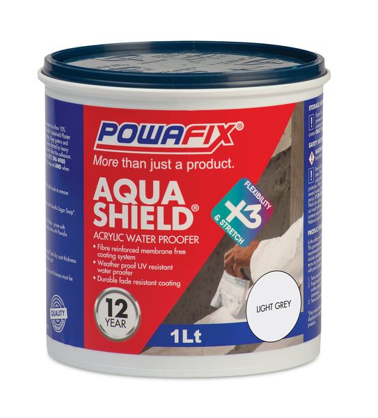 Powafix Aquashield 1 L Light Grey Fibre reinforced Pure Acrylic waterproofer